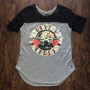Black laced Sleeve Vintage Guns and Roses T shirt